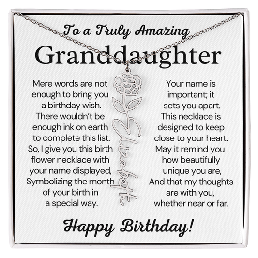Personalized Birthday Gift for Granddaughter – Customized Birth Flower Name Necklace – Jewelry Gift from Grandma