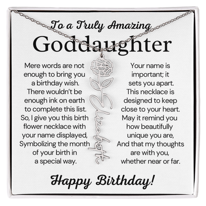 Personalized Birthday Gift for Goddaughter – Customized Birth Flower Name Necklace – Jewelry Gift from Godmother