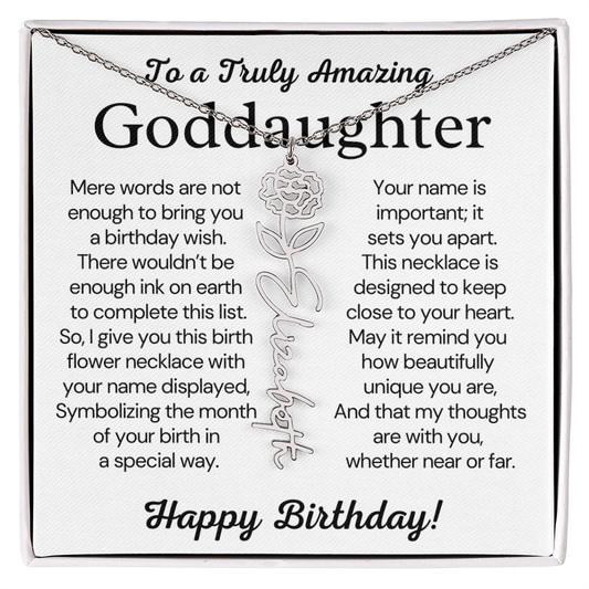 Personalized Birthday Gift for Goddaughter – Customized Birth Flower Name Necklace – Jewelry Gift from Godmother