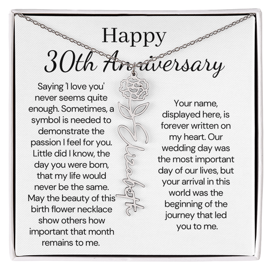 Personalized 30th Anniversary Gift for Wife – Customized Birth Flower Name Necklace – Unique Thirtieth Wedding Anniversary Gift Ideas for Wife from Husband