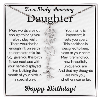 Personalized Birthday Gift for Daughter – Customized Birth Flower Name Necklace – Birthday Jewelry Gift from Mom or Dad