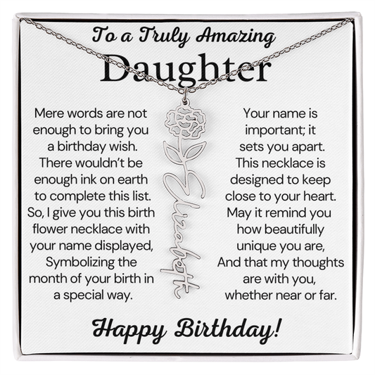 Personalized Birthday Gift for Daughter – Customized Birth Flower Name Necklace – Birthday Jewelry Gift from Mom or Dad