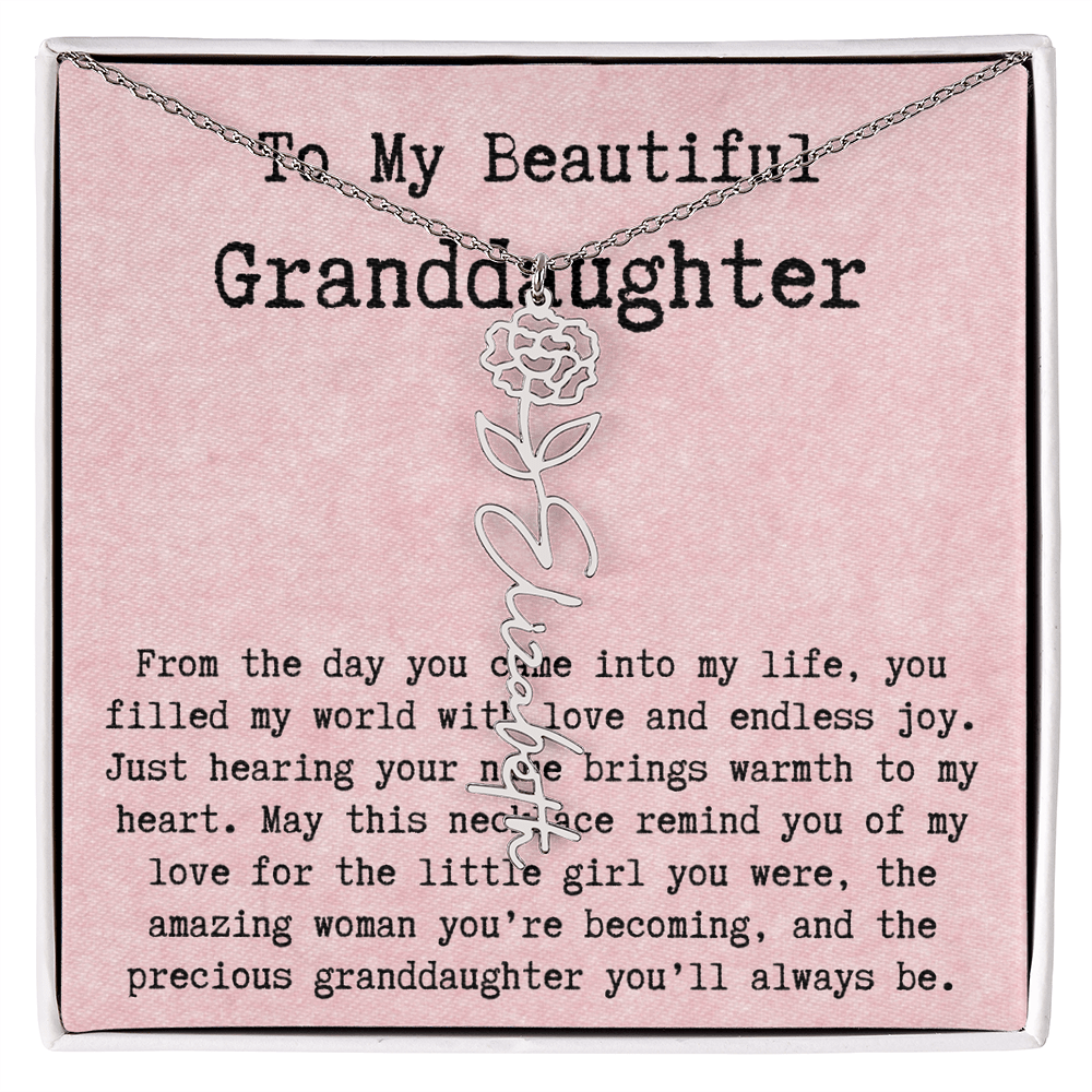 Personalized Birthday Gift for Granddaughter – Customized Birth Flower Name Necklace – Unique Jewelry Gift from Grandma for Any Birthday