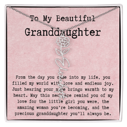 Personalized Birthday Gift for Granddaughter – Customized Birth Flower Name Necklace – Unique Jewelry Gift from Grandma for Any Birthday