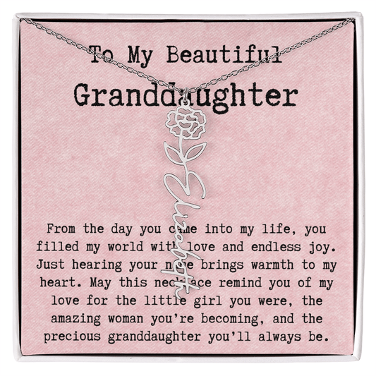 Personalized Birthday Gift for Granddaughter – Customized Birth Flower Name Necklace – Unique Jewelry Gift from Grandma for Any Birthday