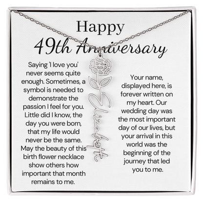 Personalized 49th Anniversary Gift for Wife – Customized Birth Flower Name Necklace – Unique Forty-Ninth Wedding Anniversary Gift Ideas for Wife from Husband