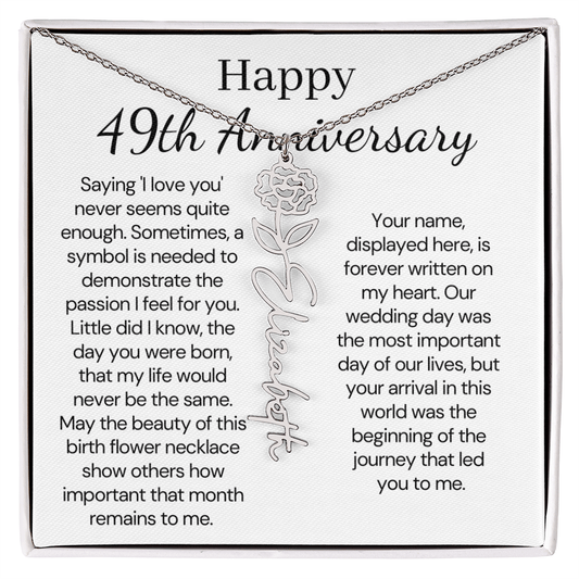 Personalized 49th Anniversary Gift for Wife – Customized Birth Flower Name Necklace – Unique Forty-Ninth Wedding Anniversary Gift Ideas for Wife from Husband