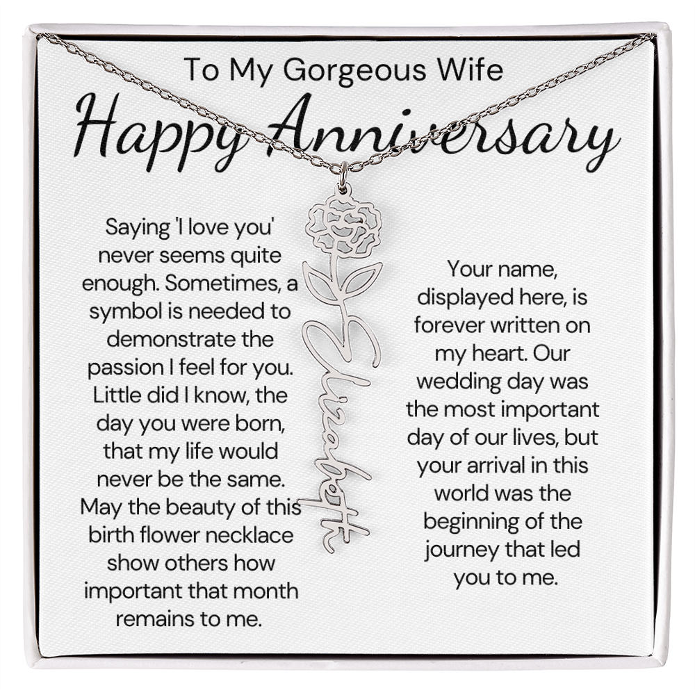 Personalized Anniversary Gift for Wife – Customized Birth Flower Name Necklace – Unique Wedding Anniversary Jewelry Gift from Husband