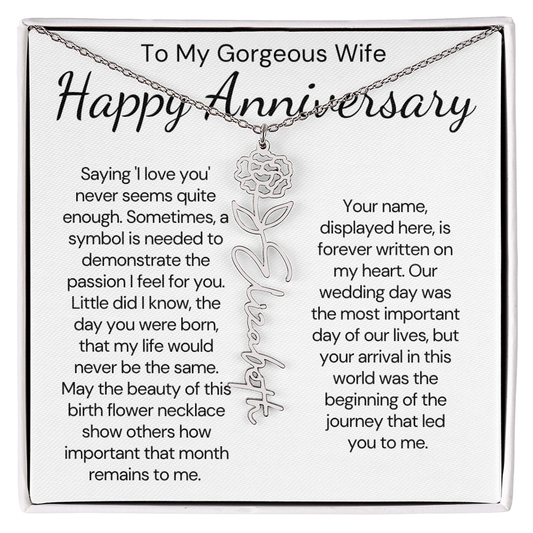 Personalized Anniversary Gift for Wife – Customized Birth Flower Name Necklace – Unique Wedding Anniversary Jewelry Gift from Husband
