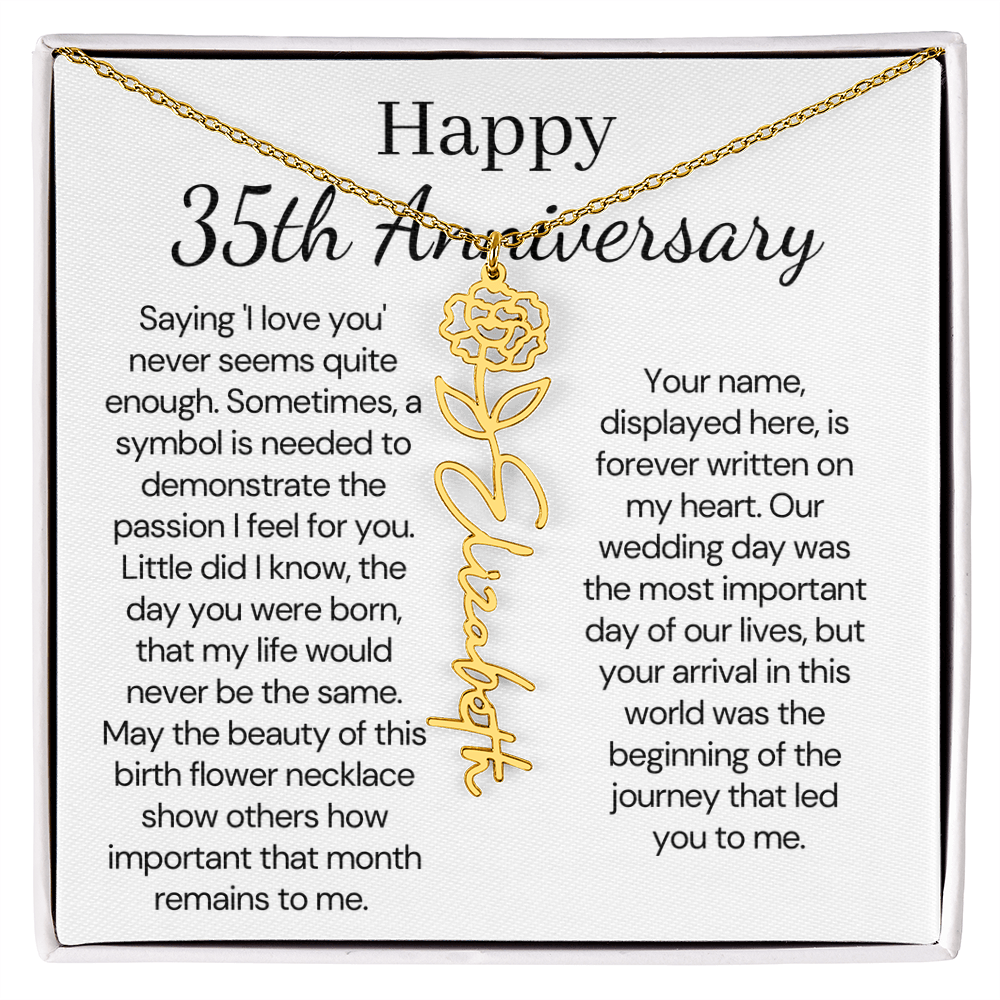 Personalized 35th Anniversary Gift for Wife – Customized Birth Flower Name Necklace – Unique Thirty-Fifth Wedding Anniversary Gift Ideas for Wife from Husband