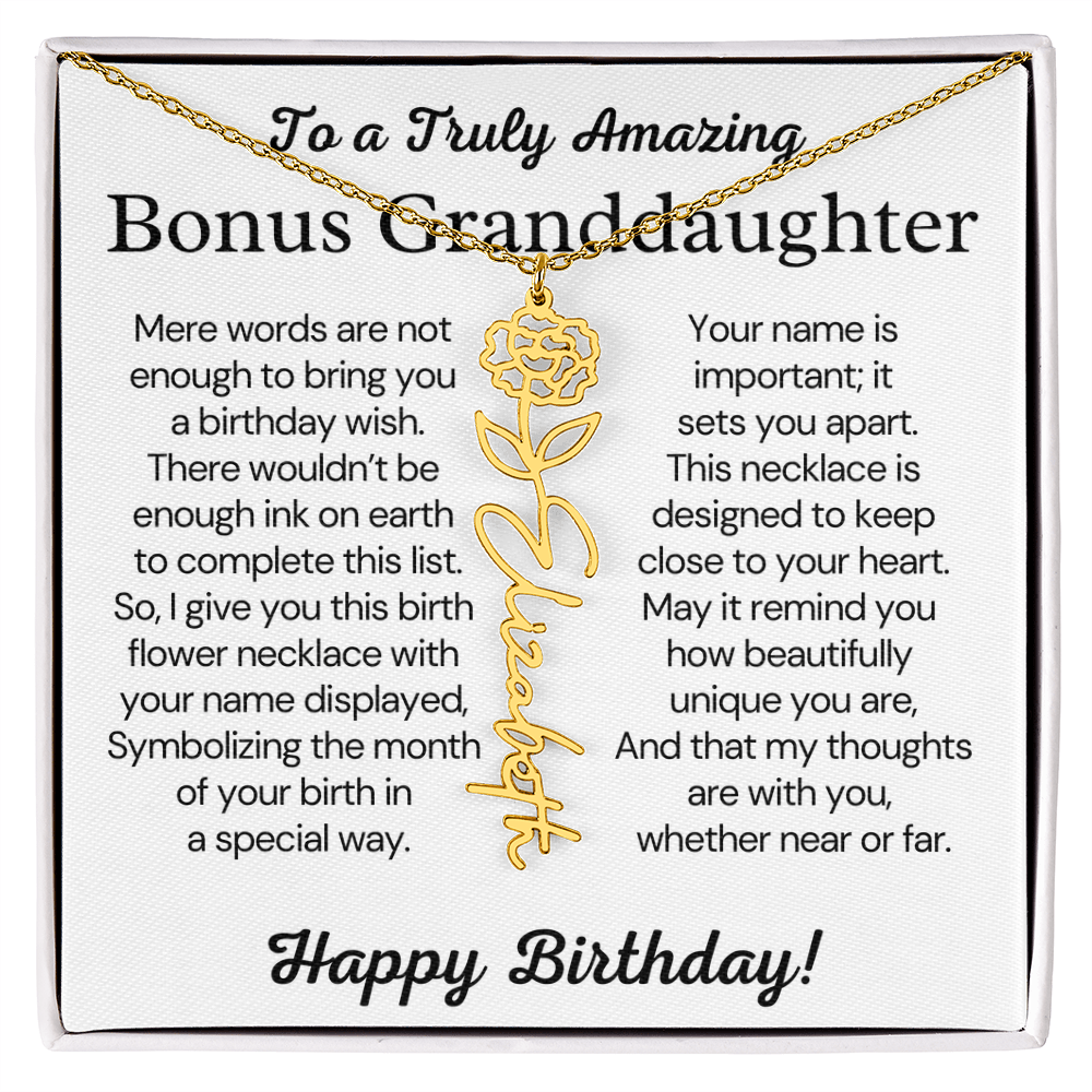 Personalized Bonus Granddaughter  Birthday Gift – Customized Birth Flower Name Necklace – Jewelry Gift from Grandma