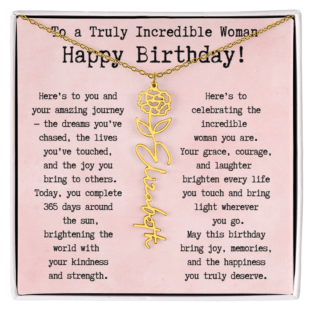 Personalized Birthday Gift for Her – Customized Birth Flower Name Necklace – Unique Jewelry Gift from Friend, Family, or Loved One