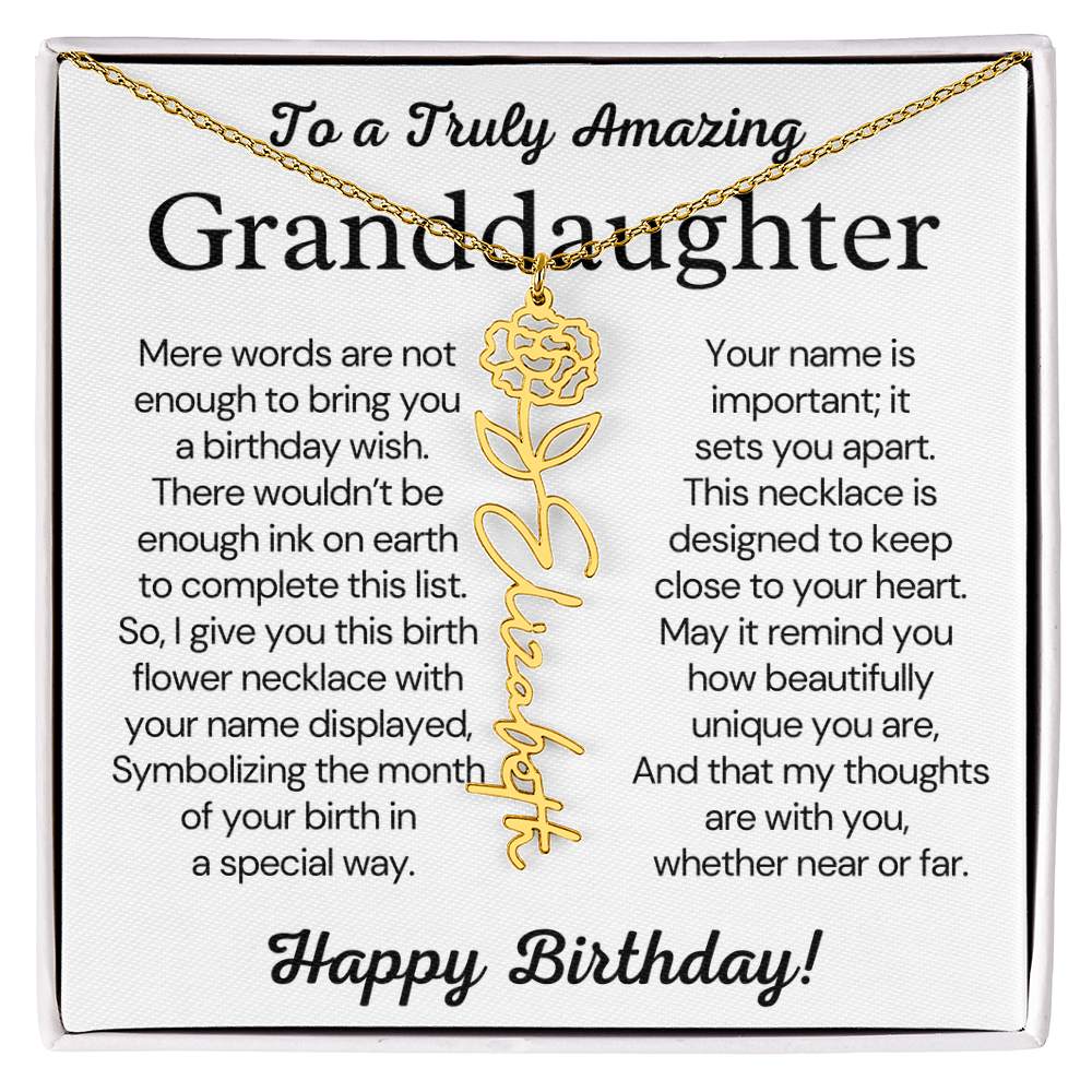 Personalized Birthday Gift for Granddaughter – Customized Birth Flower Name Necklace – Jewelry Gift from Grandma