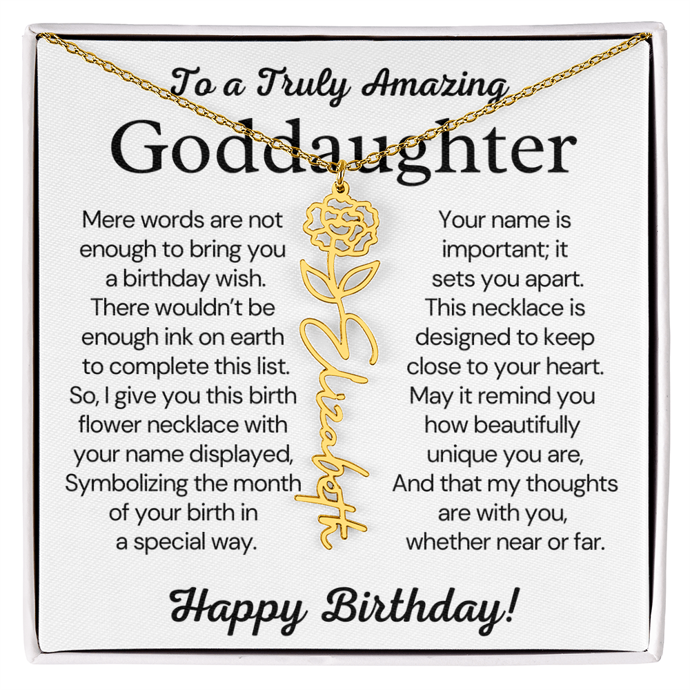 Personalized Birthday Gift for Goddaughter – Customized Birth Flower Name Necklace – Jewelry Gift from Godmother