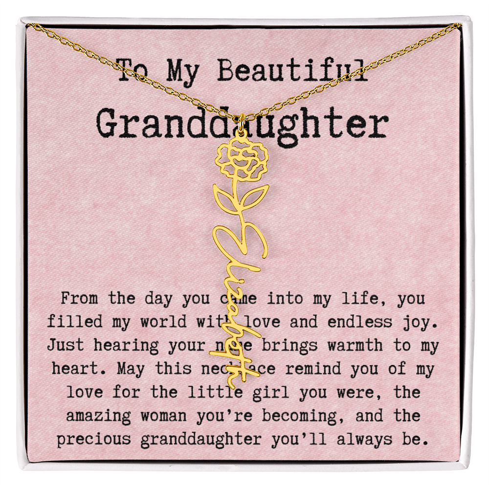 Personalized Birthday Gift for Granddaughter – Customized Birth Flower Name Necklace – Unique Jewelry Gift from Grandma for Any Birthday