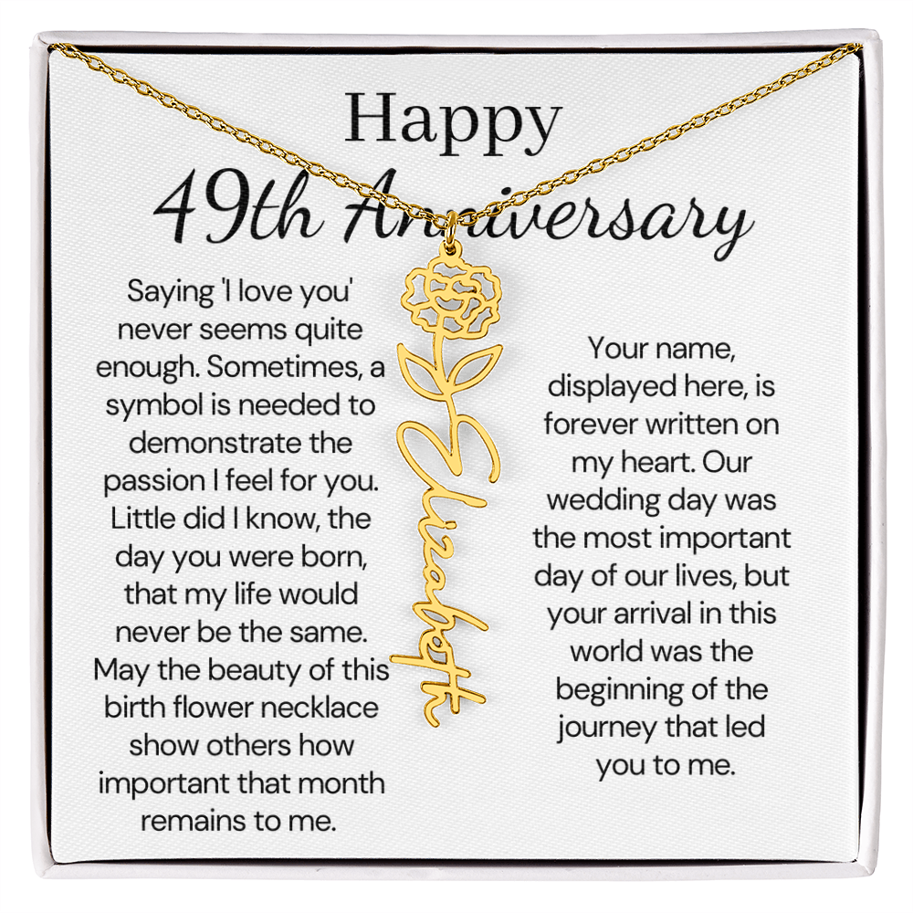 Personalized 49th Anniversary Gift for Wife – Customized Birth Flower Name Necklace – Unique Forty-Ninth Wedding Anniversary Gift Ideas for Wife from Husband