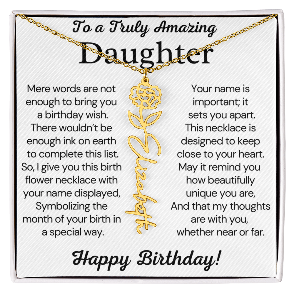 Personalized Birthday Gift for Daughter – Customized Birth Flower Name Necklace – Birthday Jewelry Gift from Mom or Dad