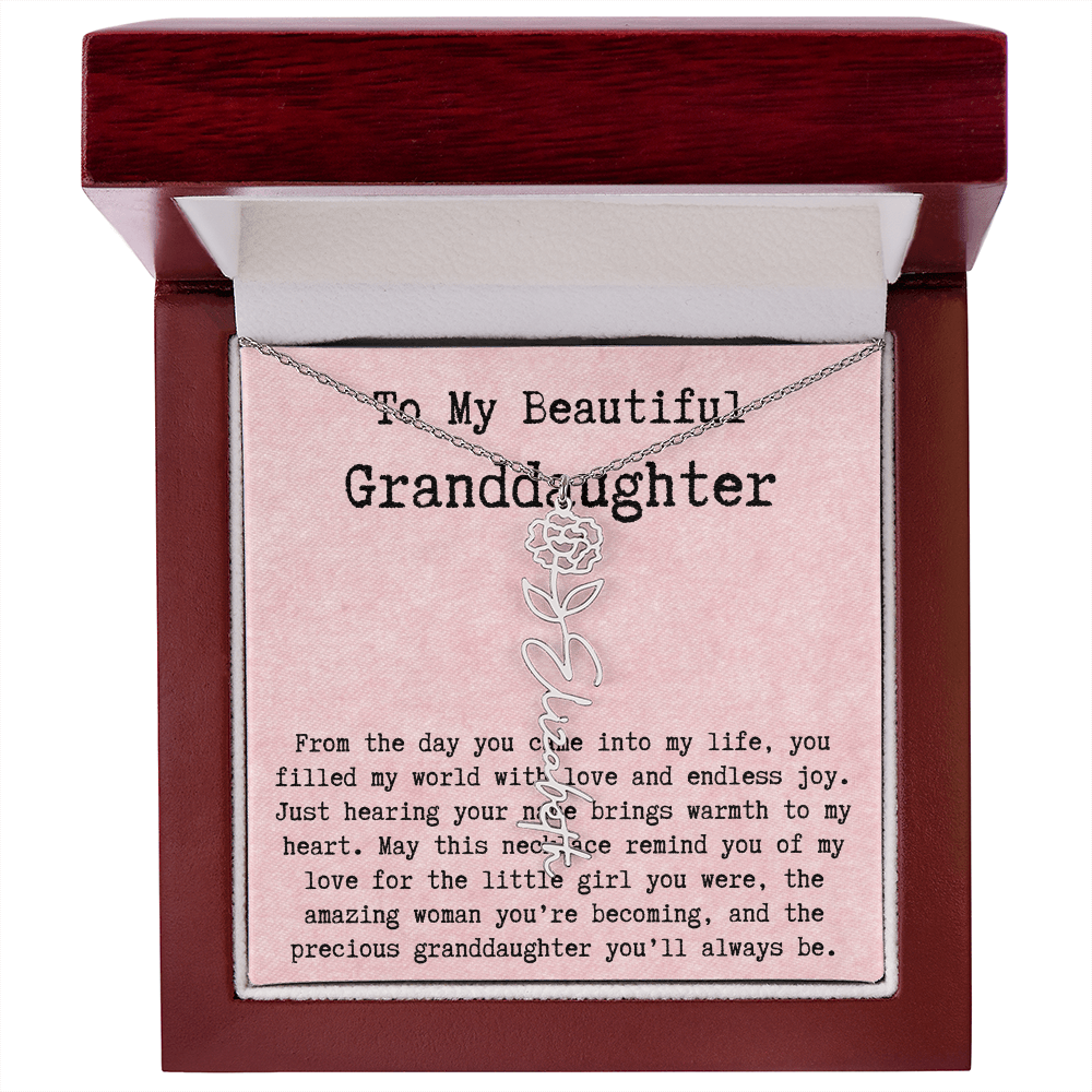 Personalized Birthday Gift for Granddaughter – Customized Birth Flower Name Necklace – Unique Jewelry Gift from Grandma for Any Birthday