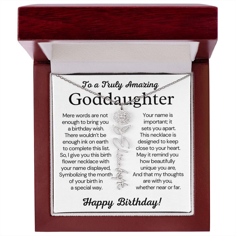 Personalized Birthday Gift for Goddaughter – Customized Birth Flower Name Necklace – Jewelry Gift from Godmother