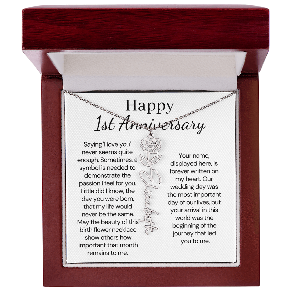 Personalized 1st Wedding Anniversary Gift for Wife – Customized Birth Flower Name Necklace – Unique Anniversary Gift Ideas for Wife from Husband