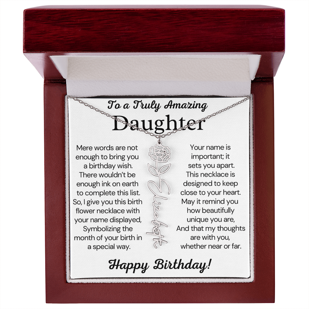 Personalized Birthday Gift for Daughter – Customized Birth Flower Name Necklace – Birthday Jewelry Gift from Mom or Dad