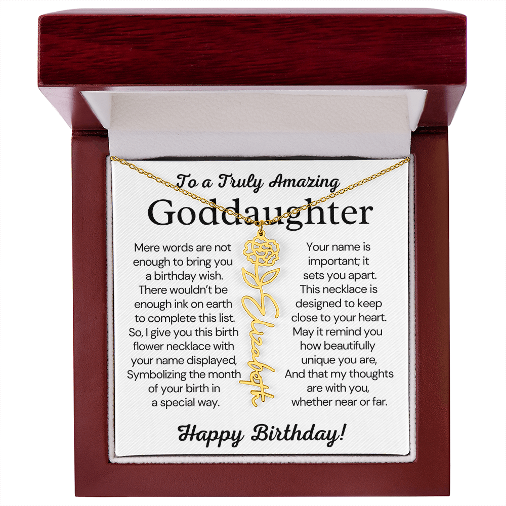 Personalized Birthday Gift for Goddaughter – Customized Birth Flower Name Necklace – Jewelry Gift from Godmother