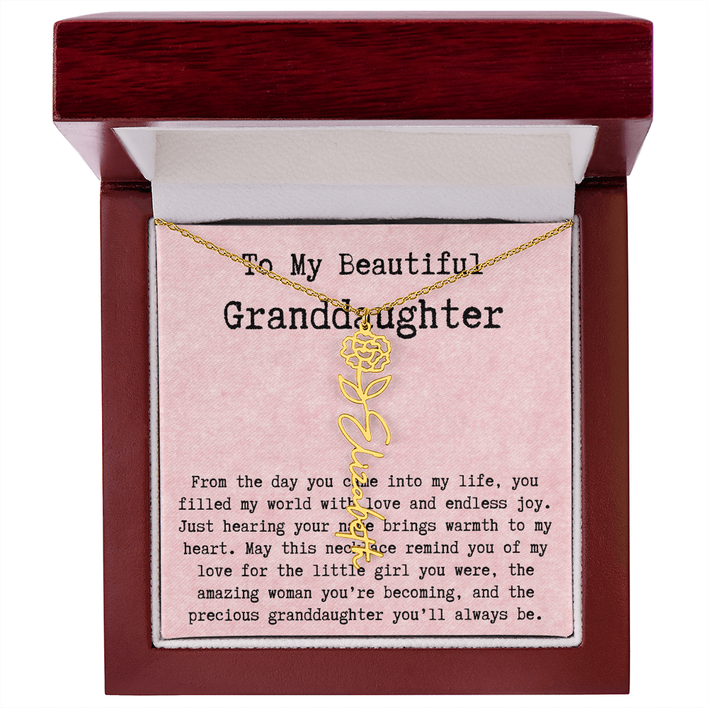 Personalized Birthday Gift for Granddaughter – Customized Birth Flower Name Necklace – Unique Jewelry Gift from Grandma for Any Birthday