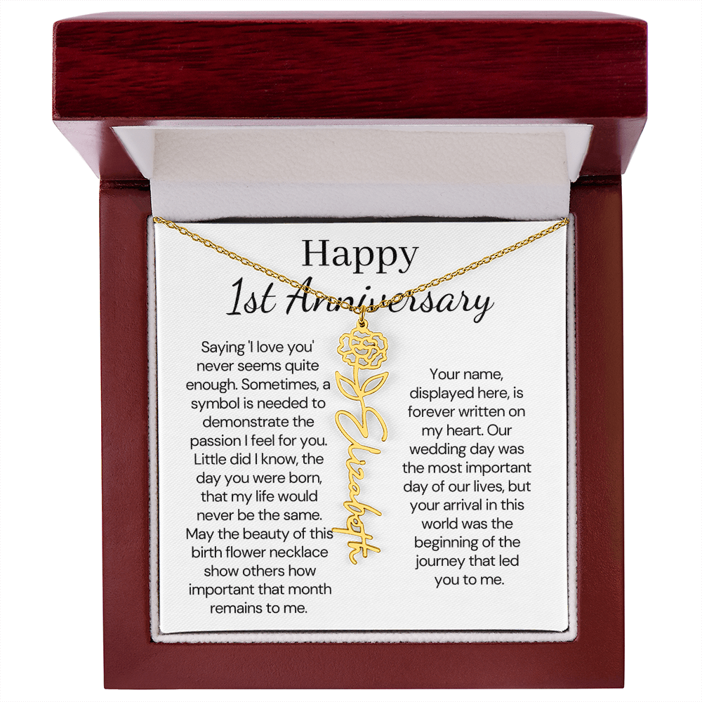 Personalized 1st Wedding Anniversary Gift for Wife – Customized Birth Flower Name Necklace – Unique Anniversary Gift Ideas for Wife from Husband