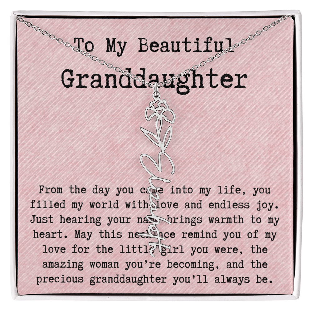 Personalized Birthday Gift for Granddaughter – Customized Birth Flower Name Necklace – Unique Jewelry Gift from Grandma for Any Birthday