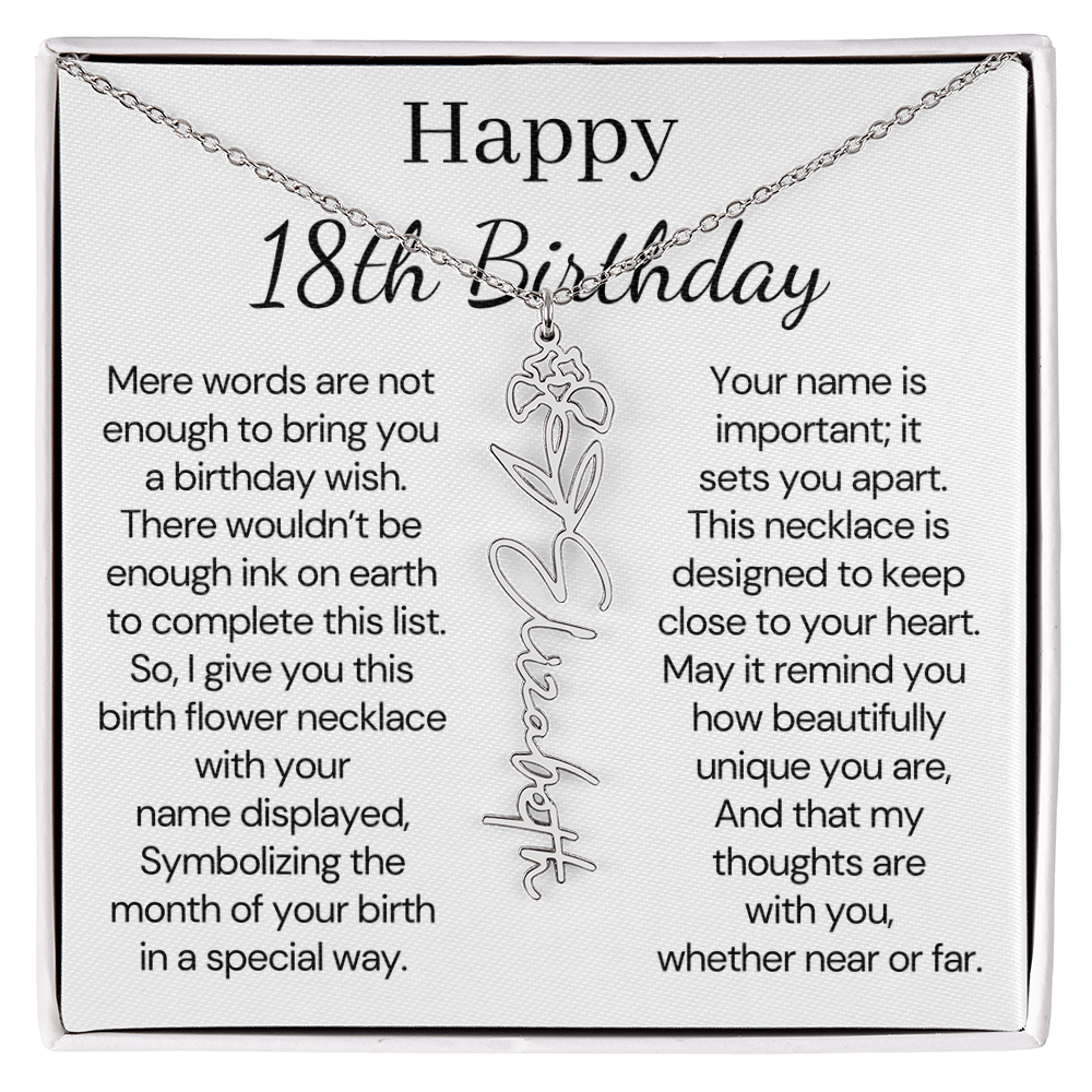 Personalized 18th Birthday Gift for Her  – Customized Birth Flower Name Necklace – 18th Birthday Jewelry Gift for Granddaughter, Daughter, or Niece