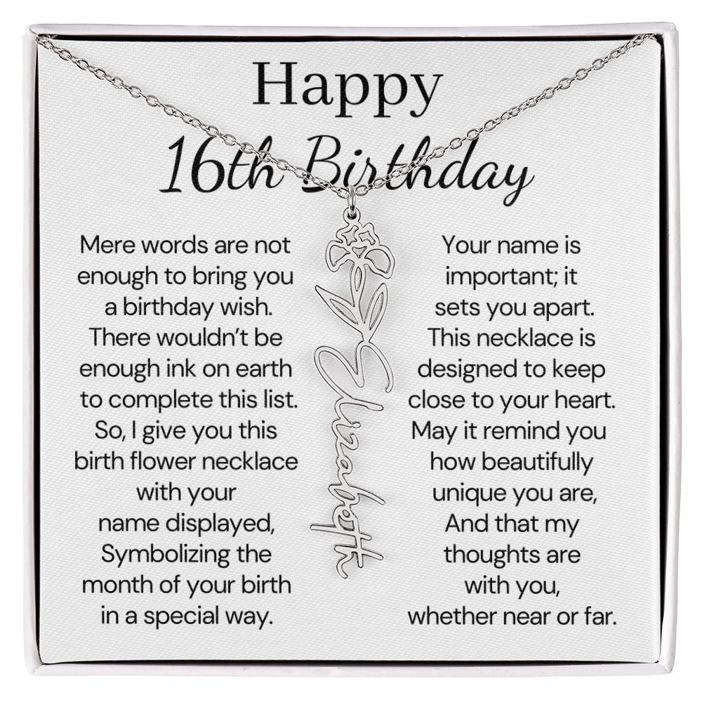 Personalized 16th Birthday Gift for Her  – Customized Birth Flower Name Necklace – Jewelry Gift for Granddaughter, Daughter, or Niece