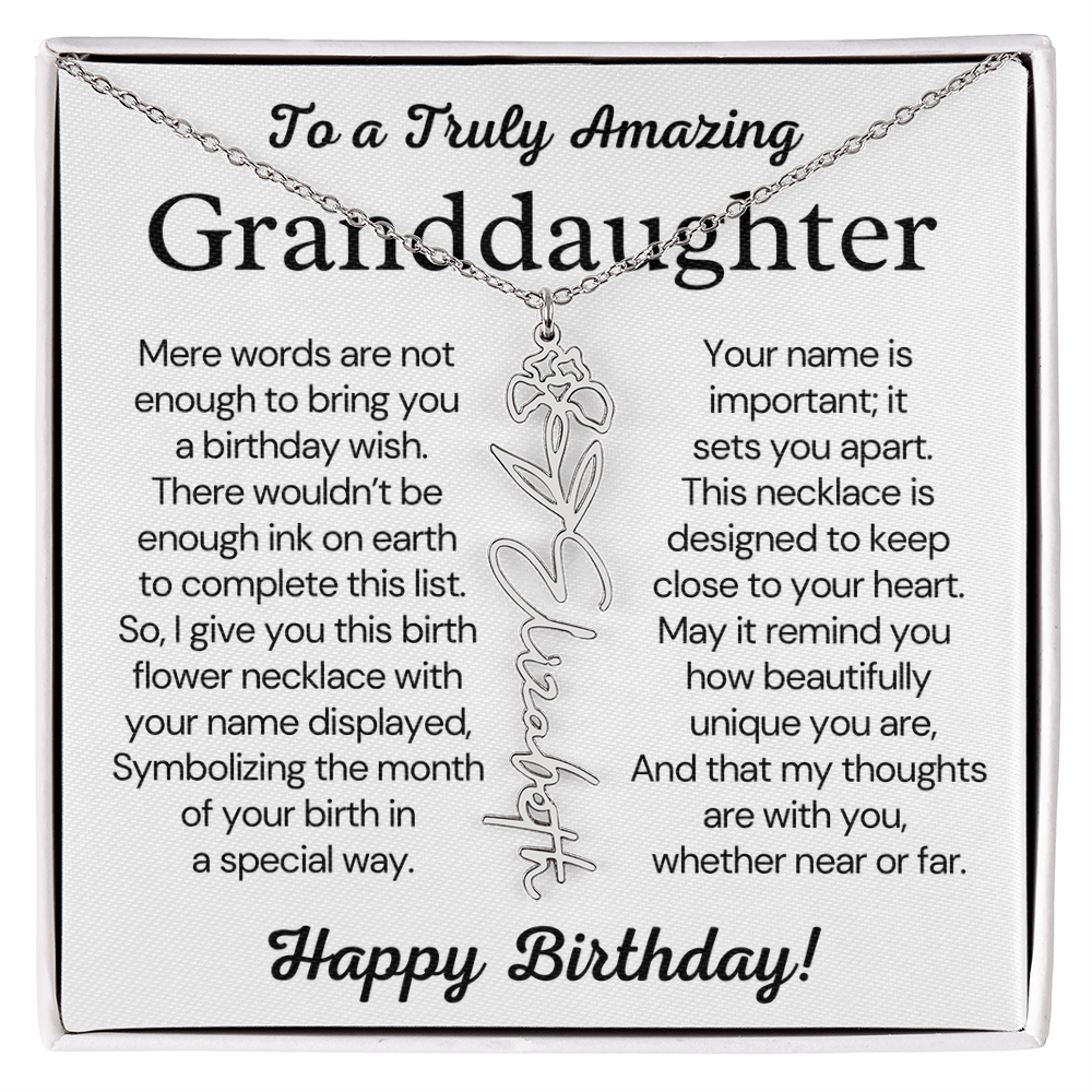 Personalized Birthday Gift for Granddaughter – Customized Birth Flower Name Necklace – Jewelry Gift from Grandma