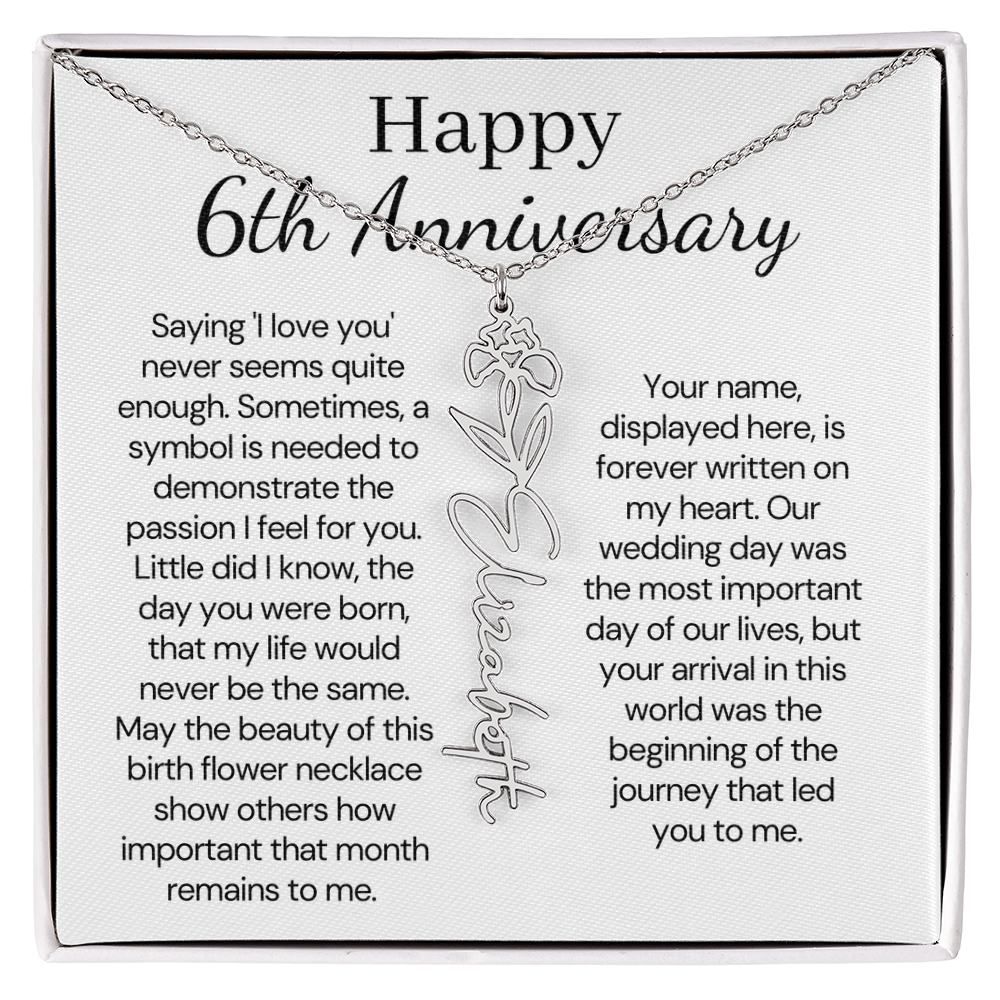 Personalized 6th Wedding Anniversary Gift for Wife – Customized Birth Flower Name Necklace – Unique Sixth Anniversary Gift Ideas for Wife from Husband