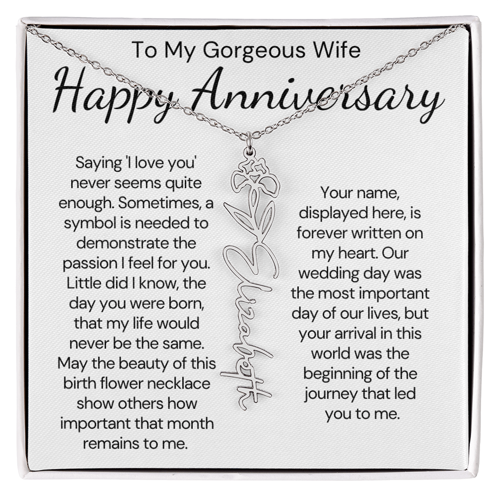 Personalized Anniversary Gift for Wife – Customized Birth Flower Name Necklace – Unique Wedding Anniversary Jewelry Gift from Husband
