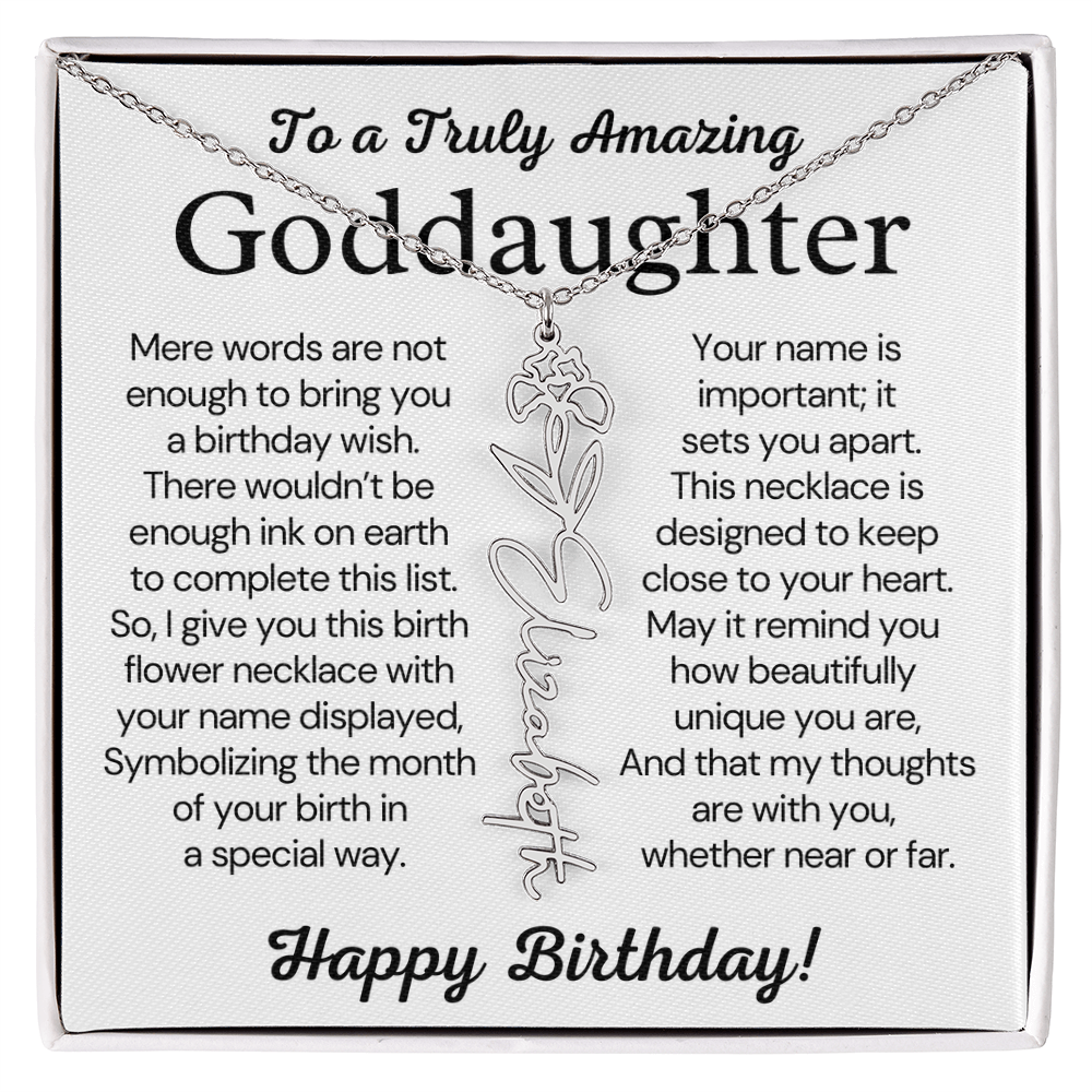 Personalized Birthday Gift for Goddaughter – Customized Birth Flower Name Necklace – Jewelry Gift from Godmother