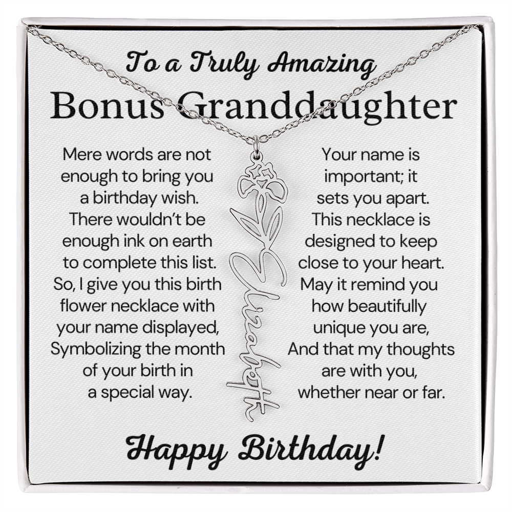 Personalized Bonus Granddaughter  Birthday Gift – Customized Birth Flower Name Necklace – Jewelry Gift from Grandma