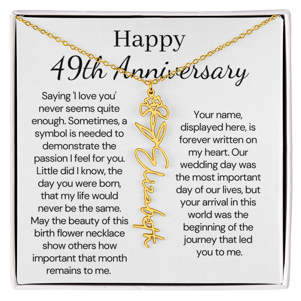 Personalized 49th Anniversary Gift for Wife – Customized Birth Flower Name Necklace – Unique Forty-Ninth Wedding Anniversary Gift Ideas for Wife from Husband