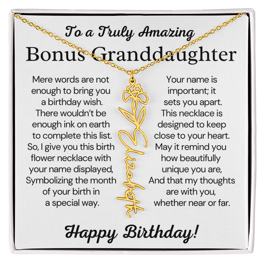 Personalized Bonus Granddaughter  Birthday Gift – Customized Birth Flower Name Necklace – Jewelry Gift from Grandma