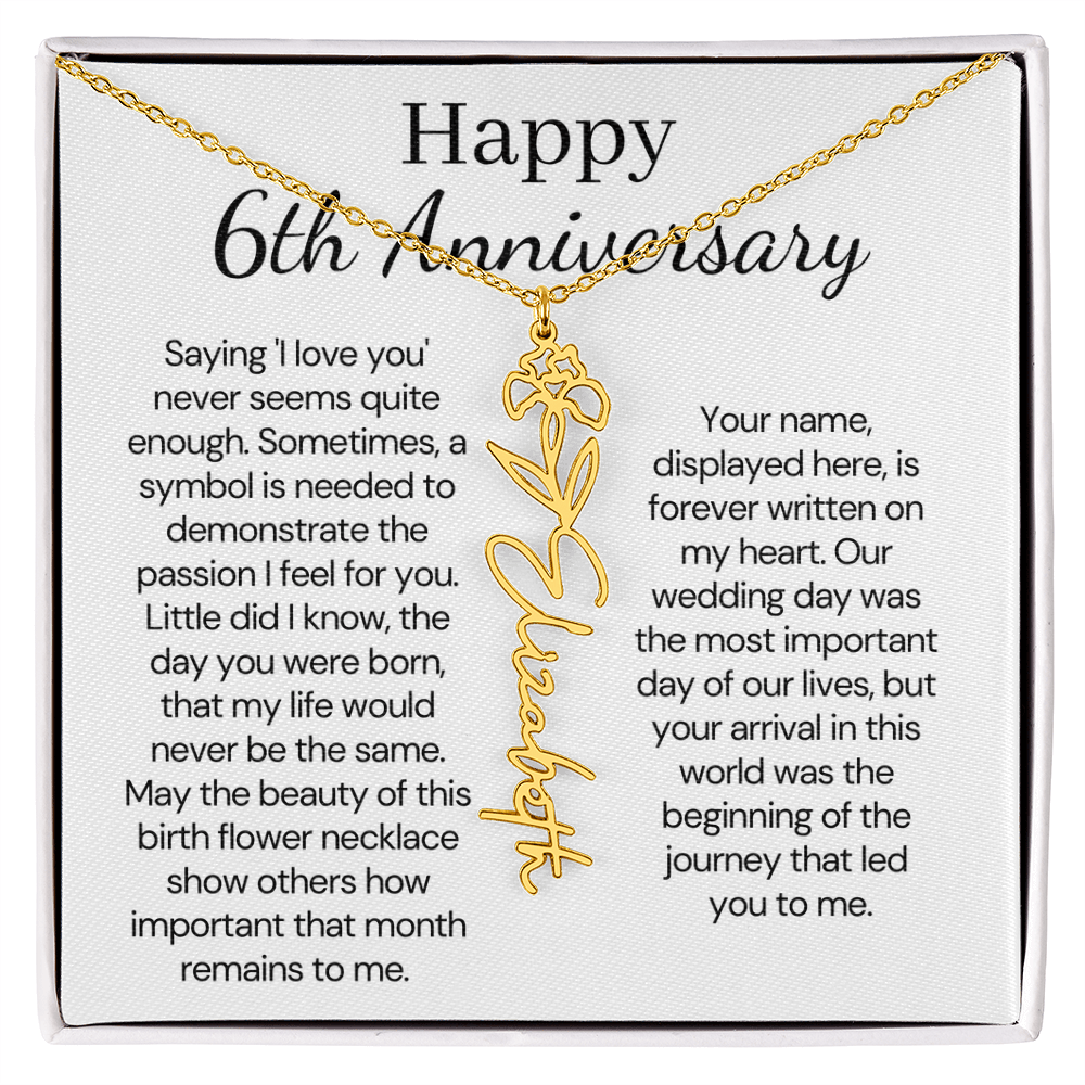 Personalized 6th Wedding Anniversary Gift for Wife – Customized Birth Flower Name Necklace – Unique Sixth Anniversary Gift Ideas for Wife from Husband