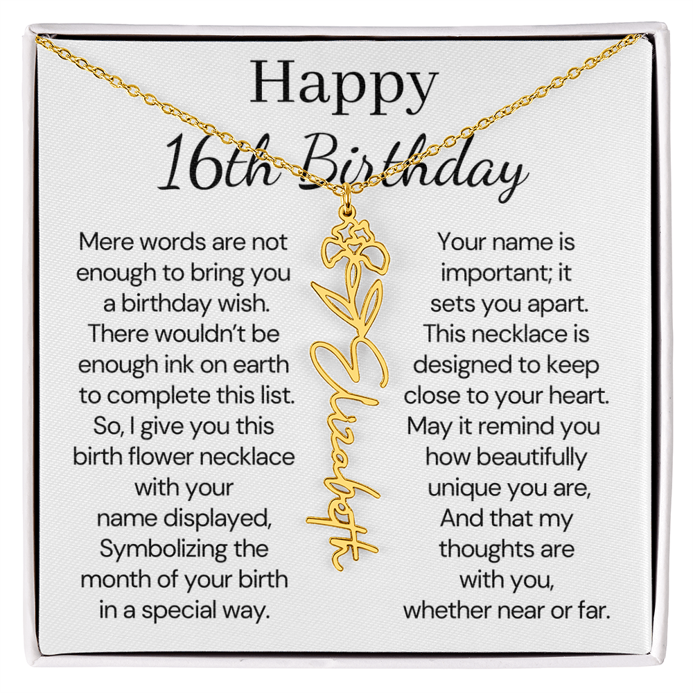 Personalized 16th Birthday Gift for Her  – Customized Birth Flower Name Necklace – Jewelry Gift for Granddaughter, Daughter, or Niece