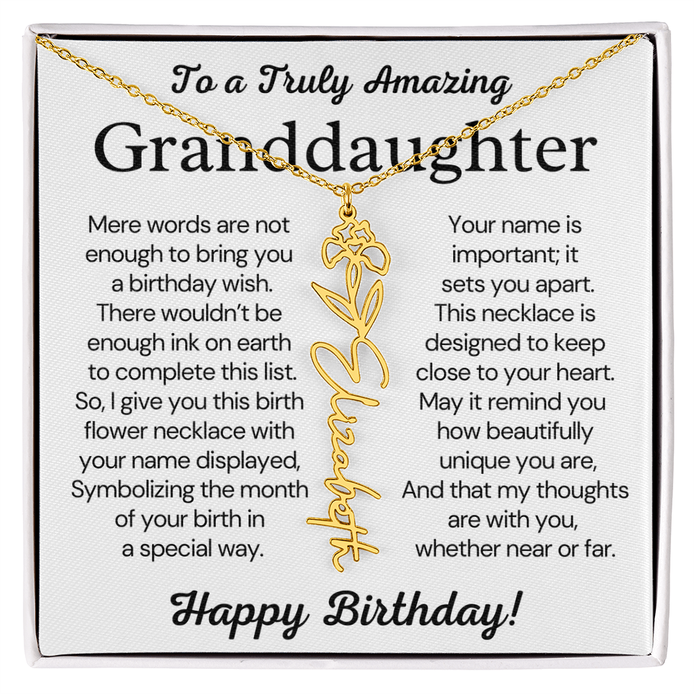 Personalized Birthday Gift for Granddaughter – Customized Birth Flower Name Necklace – Jewelry Gift from Grandma