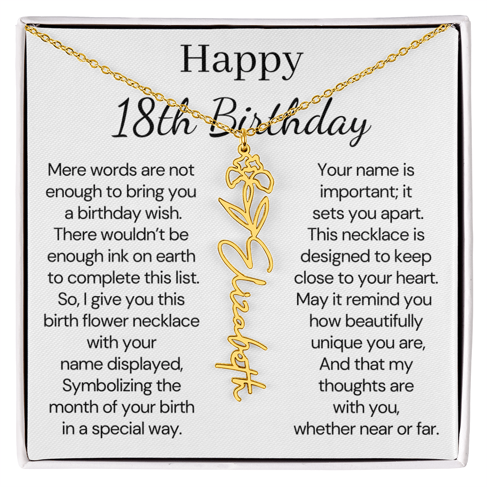 Personalized 18th Birthday Gift for Her  – Customized Birth Flower Name Necklace – 18th Birthday Jewelry Gift for Granddaughter, Daughter, or Niece