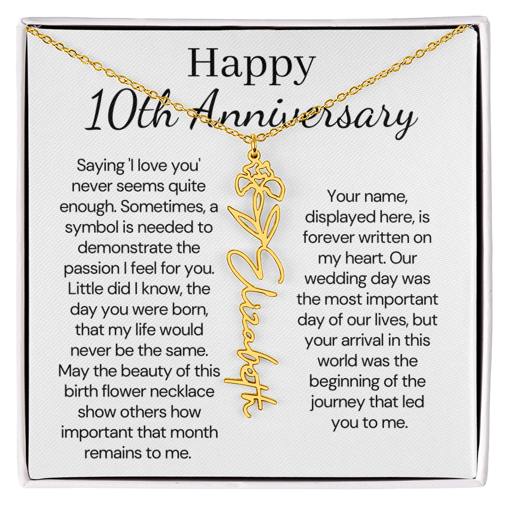 Personalized 10th Wedding Anniversary Gift for Wife – Customized Birth Flower Name Necklace – Unique Tenth Anniversary Gift Ideas for Wife from Husband