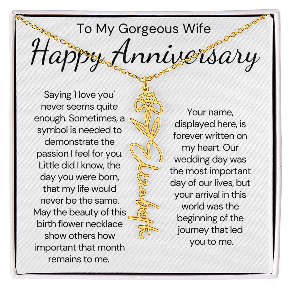 Personalized Anniversary Gift for Wife – Customized Birth Flower Name Necklace – Unique Wedding Anniversary Jewelry Gift from Husband