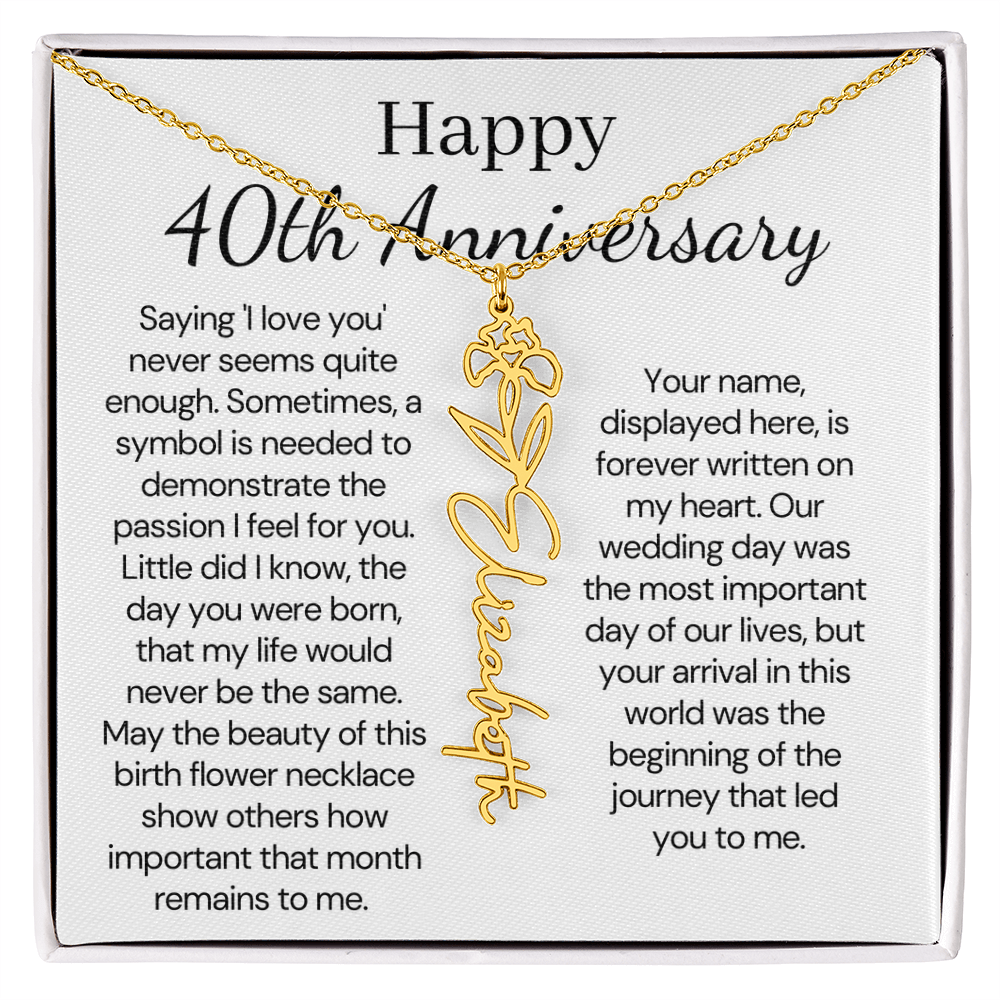 Personalized 40th Anniversary Gift for Wife – Customized Birth Flower Name Necklace – Unique Fortieth Wedding Anniversary Gift Ideas for Wife from Husband