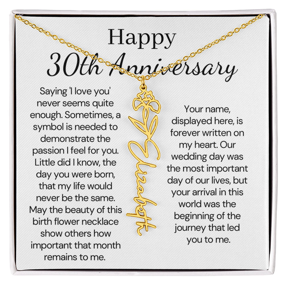 Personalized 30th Anniversary Gift for Wife – Customized Birth Flower Name Necklace – Unique Thirtieth Wedding Anniversary Gift Ideas for Wife from Husband