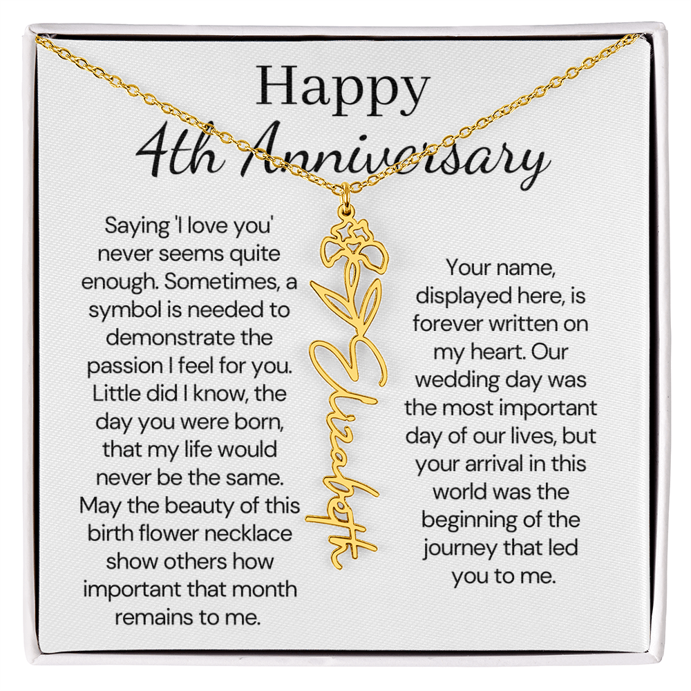 Personalized 4th Wedding Anniversary Gift for Wife – Customized Birth Flower Name Necklace – Unique Anniversary Gift Ideas for Wife from Husband