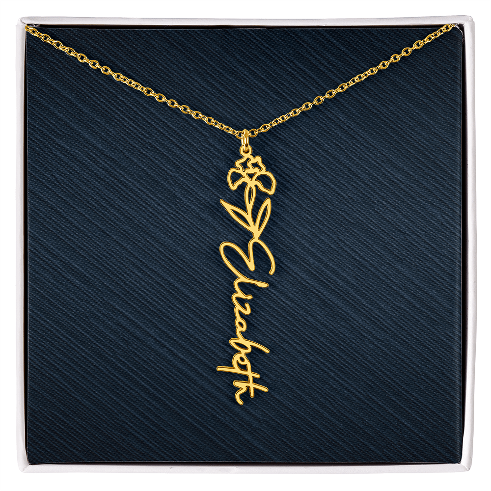 Personalized Birth Flower Name Necklace, STANDARD BOX,Famprecious Gifts Birthflower necklace Custom Flower Chain Gift