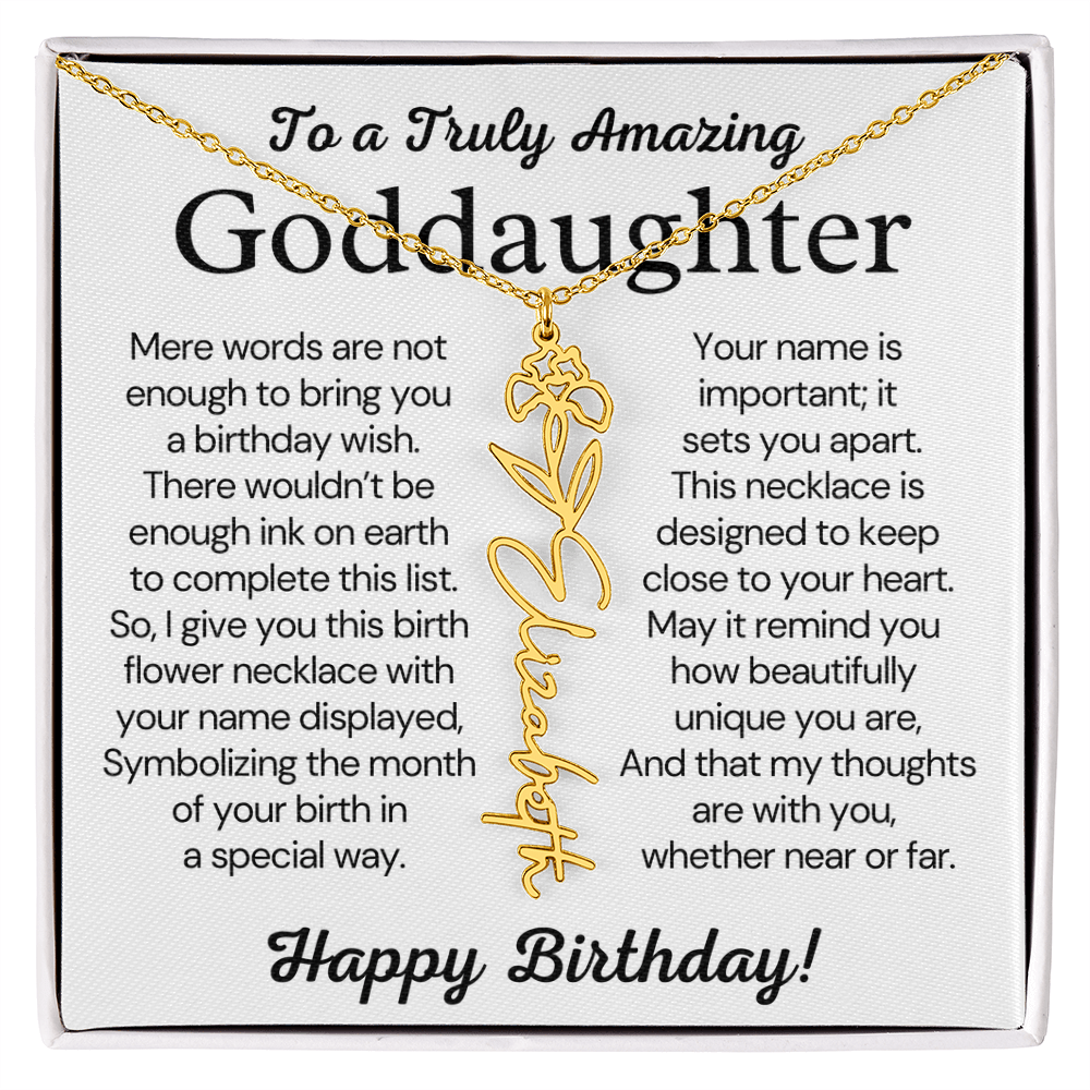 Personalized Birthday Gift for Goddaughter – Customized Birth Flower Name Necklace – Jewelry Gift from Godmother