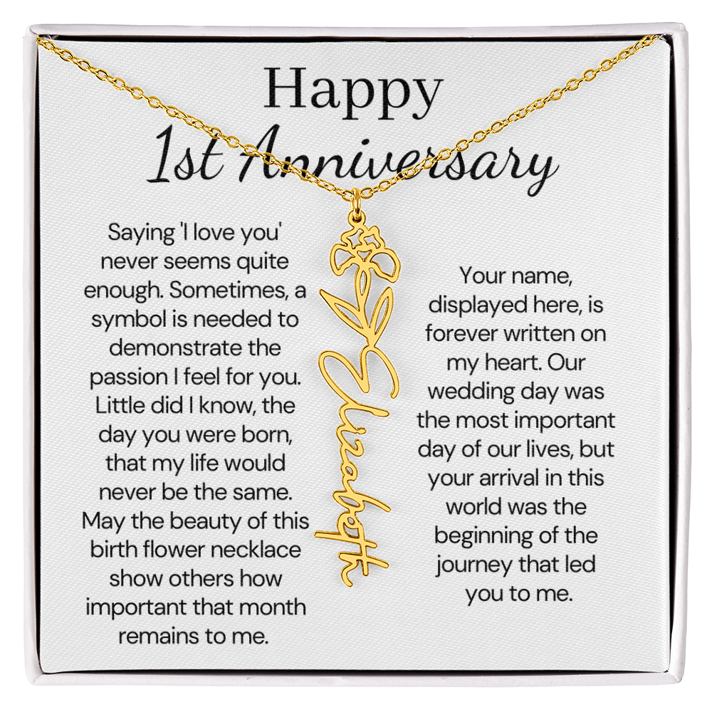 Personalized 1st Wedding Anniversary Gift for Wife – Customized Birth Flower Name Necklace – Unique Anniversary Gift Ideas for Wife from Husband
